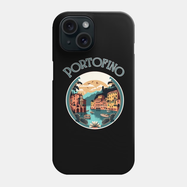 Portofino Italy Streetscape Art - Retro Vintage Travel Phone Case by stickercuffs