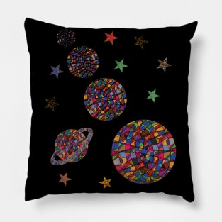 geometric digital abstract art of solar system Pillow