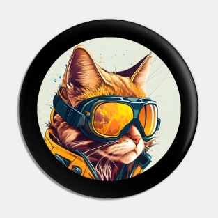 Colorful Cat - A Cat In A Ski Googles Skiing Skier Pin