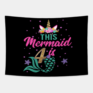 Kids 4Th Birthday Girl Unicorn Mermaid Tail 4 Years Old Tapestry