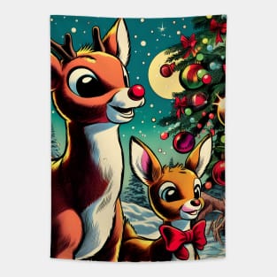 Illuminate the Holidays: Whimsical Rudolph the Red-Nosed Reindeer Art for Festive Christmas Prints and Joyful Decor! Tapestry