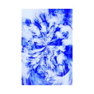 Blue and White Tie Dye Splash Abstract Artwork T-Shirt