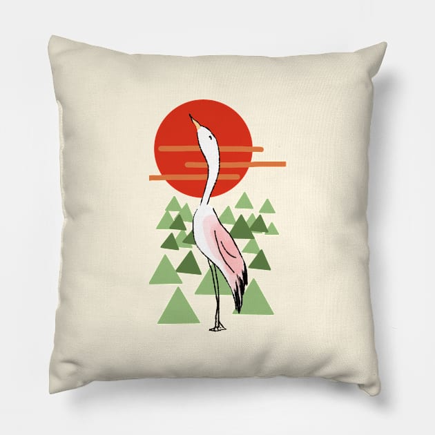 Egret With Sunset Pillow by DesignTree