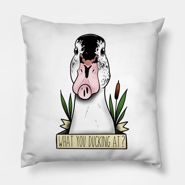 What you ducking at? Pillow by Jurassic Ink