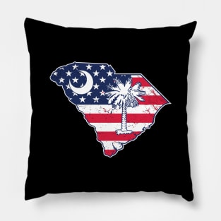 South Carolina Palmetto State - USA Flag Vintage Patriotic Design Pillow