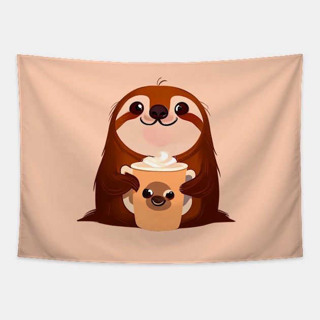 Sloth with cup Tapestry by ArtificialBeaux