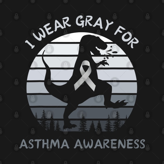 I Wear Gray For Asthma Awareness T-Rex Retro Sunset by JazlynShyann