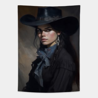 Gothic Cowgirl Moody Dark Painting Tapestry