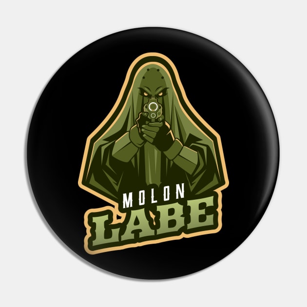 Wizard's Pointing A Gun | Molon Labe Pin by Mega Tee Store