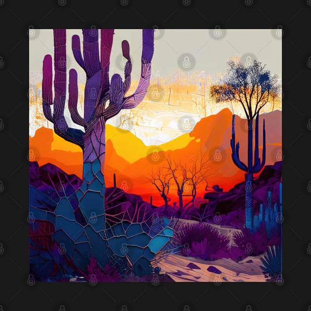 Colorful Cactus Desert Sunset by The Art Mage