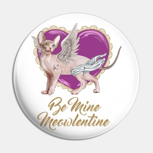 Be Mine Meowlentine, Valentines Day Sphynx Cat Cupid Pin