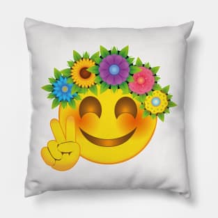 Smiley Hippie Flower Child Emoticon Pillow