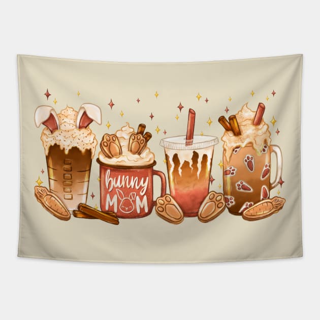 Bunny Mom Coffee Lover Design Tapestry by MoonyLimeDesign