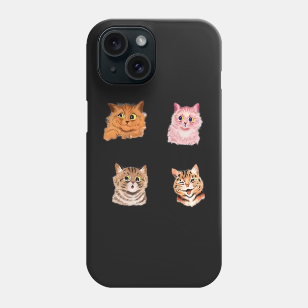 Louis Wain style cat stickers Phone Case by Grahamgc