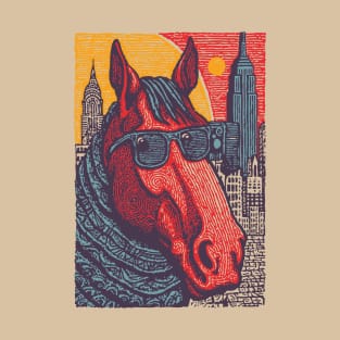 New York City Horse - Woodcut Souvenir T-Shirt