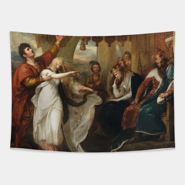 Hamlet- Act IV, Scene V (Ophelia Before the King and Queen) by Benjamin West Tapestry by Classic Art Stall