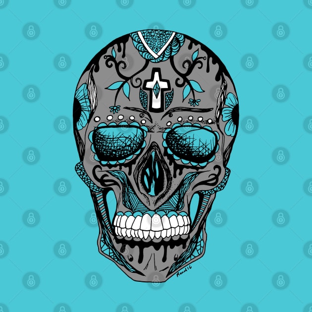 Blue Grey Los Muertos Skull by kenallouis