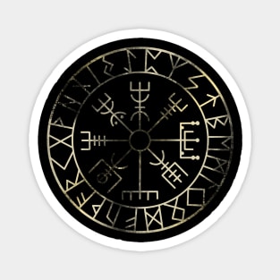 Vikings Vegvisir, Protection runes and compass in gold Magnet