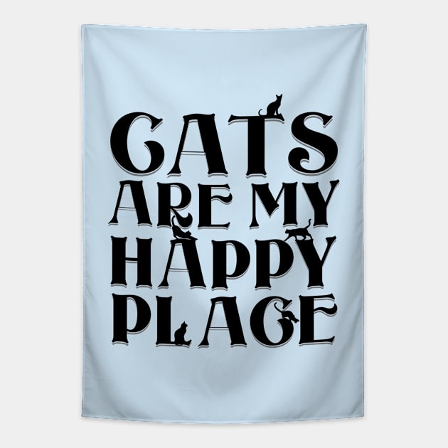 Cats are my Happy Place - Bold black type & cat silhouettes Tapestry by Off the Page