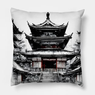 Japanese Temple Ink Painting Pillow