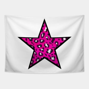 Bright Pink and Black Leopard Print Star Tapestry