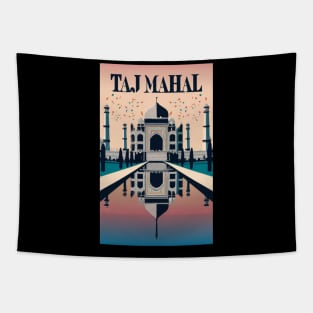 A Vintage Travel Art of the Taj Mahal in Agra - India Tapestry