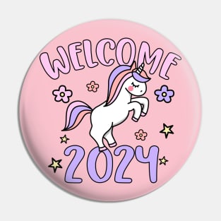 Welcome 2024, Happy New Year 2024, Cute Unicorn Design Pin