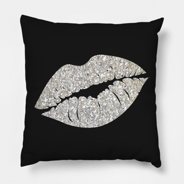 Silver Faux Glitter Lips Pillow by Felicity-K