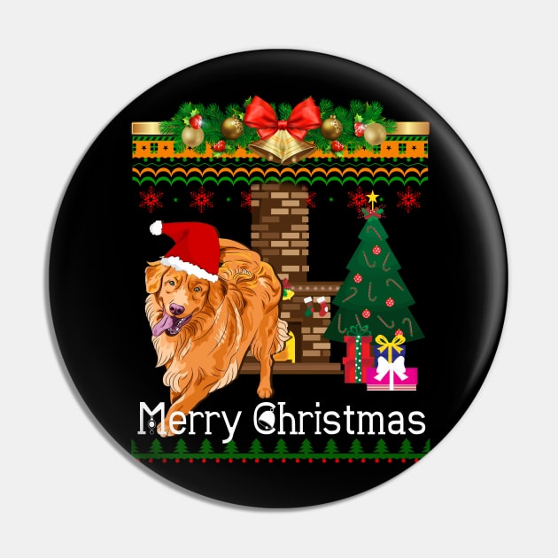 Ugly Christmas Sweater Golden Retriever Pin by LaurieAndrew