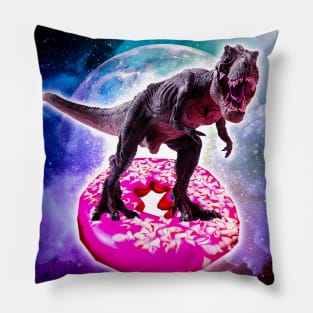 Tyrannosaurus Rex Dinosaur Riding Doughnut In Space Pillow