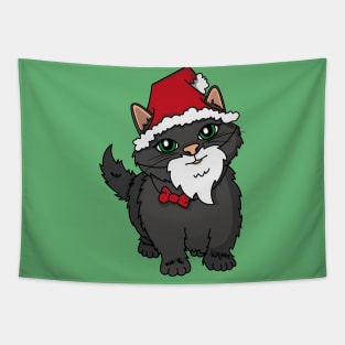 Santa Kitten, black kitten dressed as Santa Claus. Tapestry