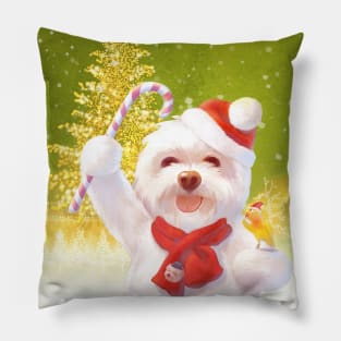 Christmas Dog in Santa Hat Pillow