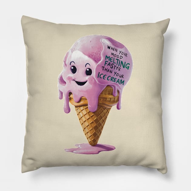 Kawaii cute Ice cream face Pillow by Xatutik-Art