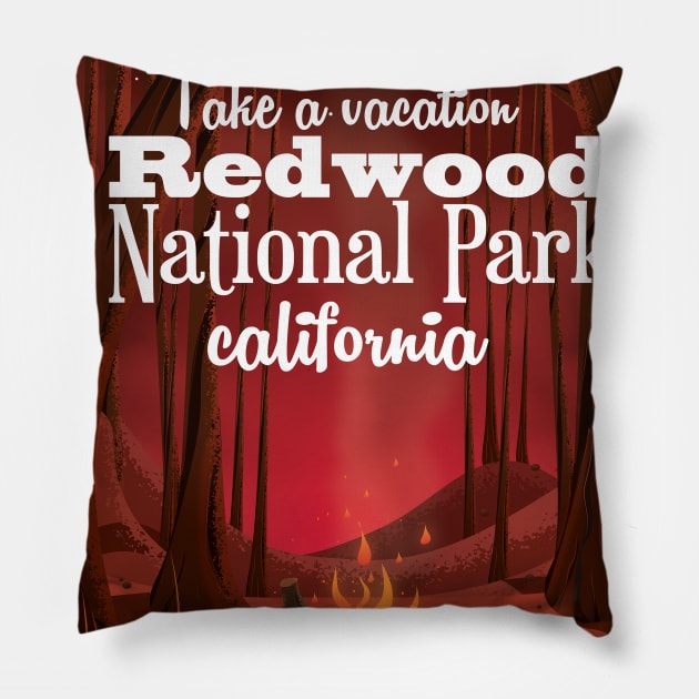 Redwood national Park California travel poster Pillow by nickemporium1