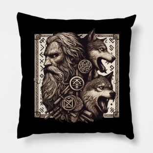 Odin with Two Wolfs Norse Mythology Valhalla Pillow