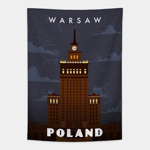 Warsaw, Poland. Retro travel poster Tapestry by GreekTavern