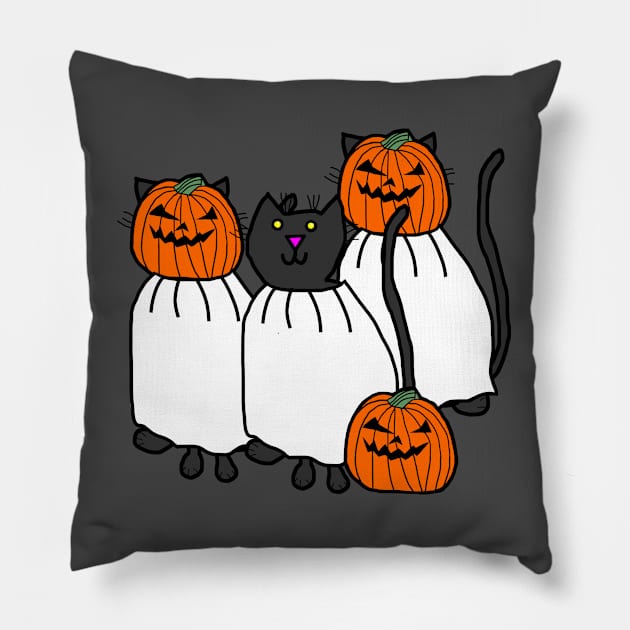 Halloween Horror Cats in Pumpkin Head Costumes Pillow by ellenhenryart