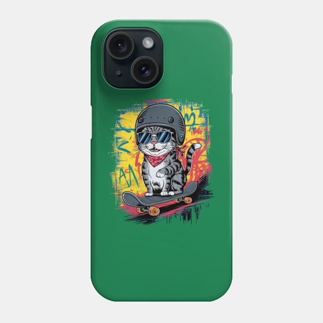 A unique and fun design featuring a stylish cat wearing a helmet and skateboarding Phone Case by YolandaRoberts