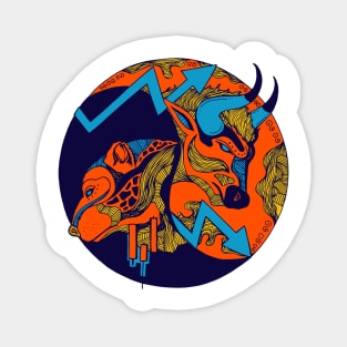 Orange Blue Bull and Bear Magnet