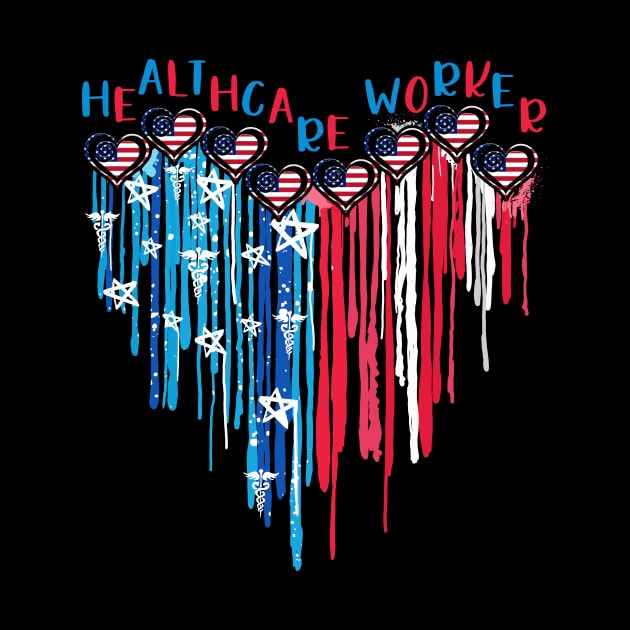 Healthcare Worker American Flag Melting Heart 4th Of July by nakaahikithuy