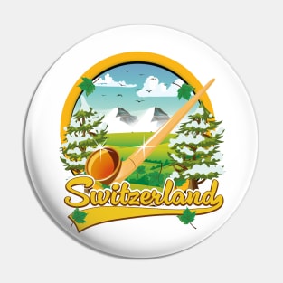 Switzerland alphorn travel logo Pin