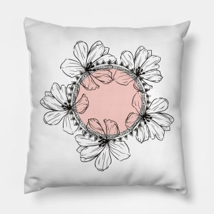 boho Asthetic Flower Circle  Cute Minimalist Pink  design Pillow