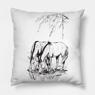 Gaucho Horses Grazing by PPereyra Pillow