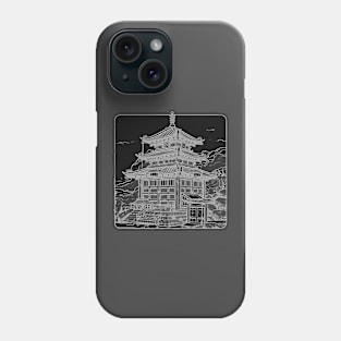 Black and white illustration of pretty tardis in Japan Phone Case