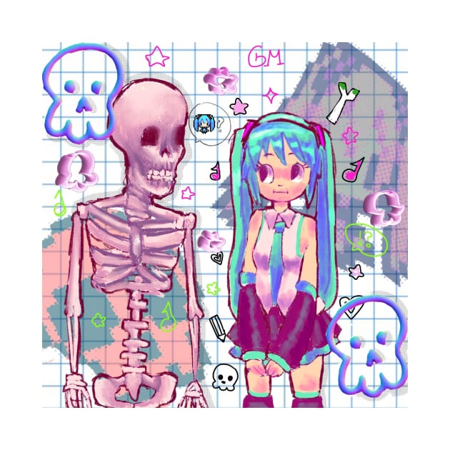 skeleton and hatsune miku by Galaxyymilk 