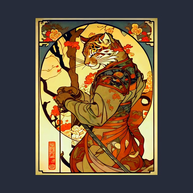 Japanese Vintage Art Nouveau Samurai Tiger by entwithanaxe