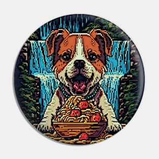 pixel art dog eating spaghetti by waterfall Pin