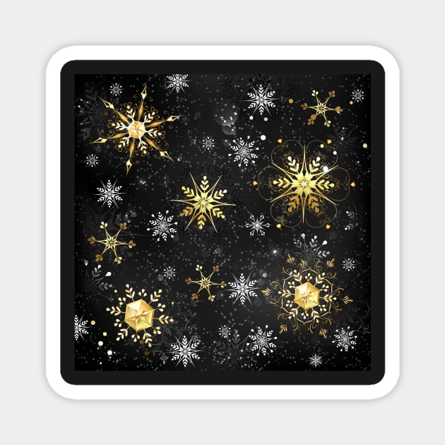 Black background with golden snowflakes Magnet by Blackmoon9