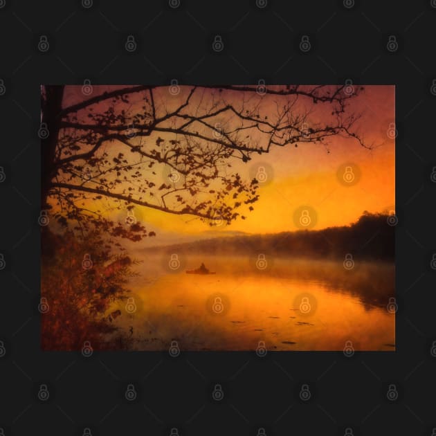 Foggy Sunrise Lake Going Fishing by art64