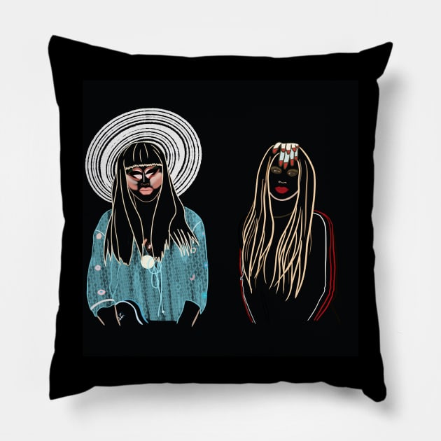 Katya Zamolodchikova and Trixie Mattel Line Art Pillow by SturgesC